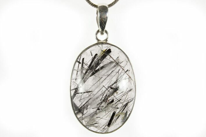 Glassy Tourmalinated Quartz Pendant - Sterling Silver #369898